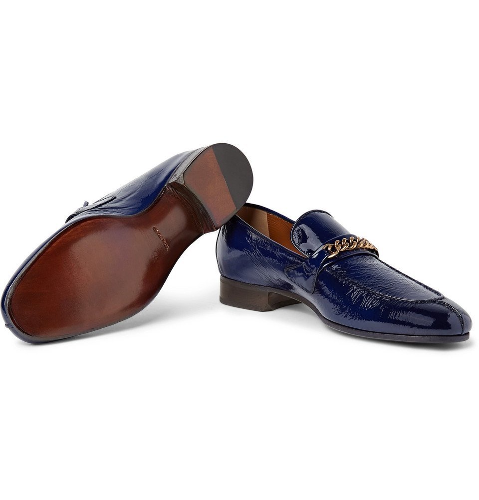 TOM FORD - Peer Chain-Trimmed Textured Patent-Leather Loafers - Men - Navy TOM  FORD