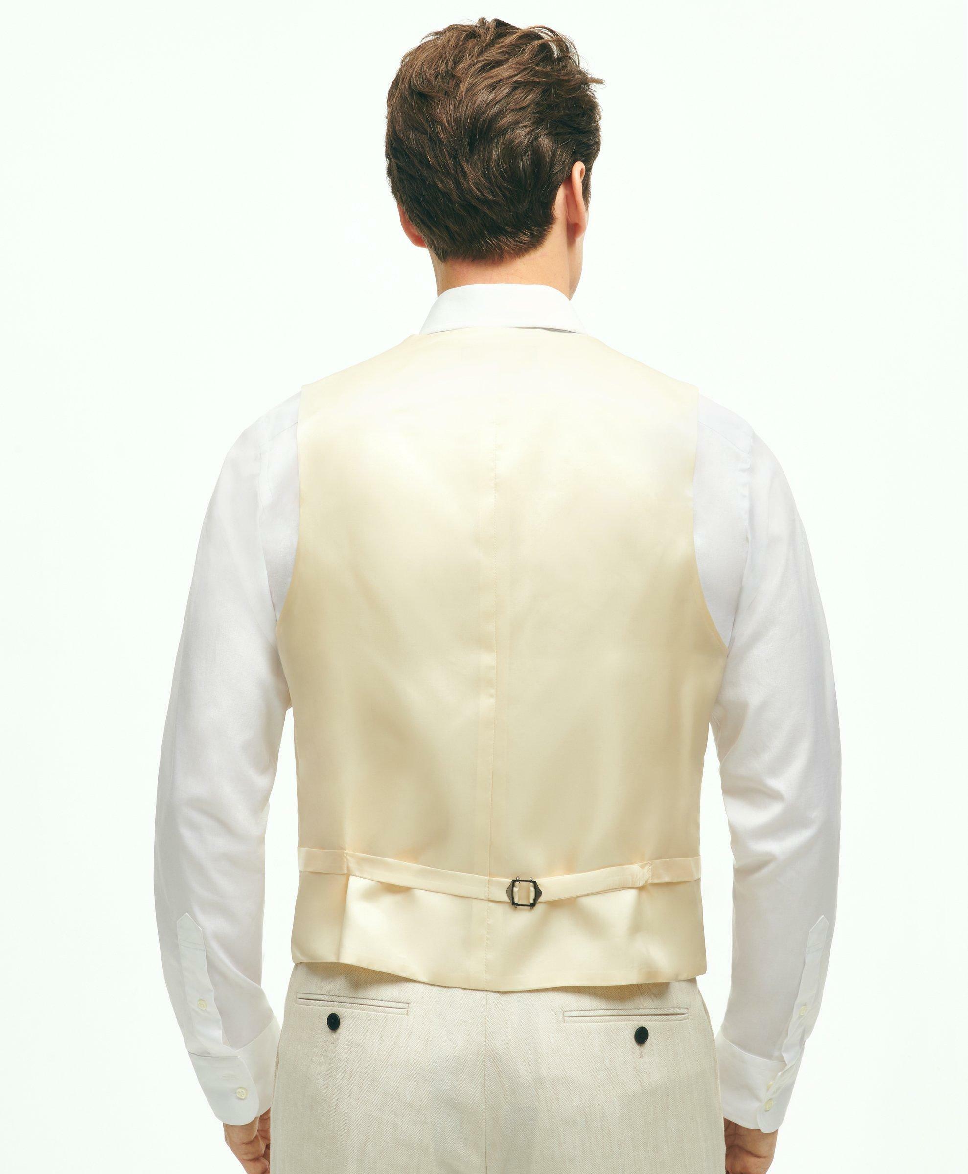 Brooks Brothers Men's Regent Fit Linen Cotton Herringbone Vest | Beige