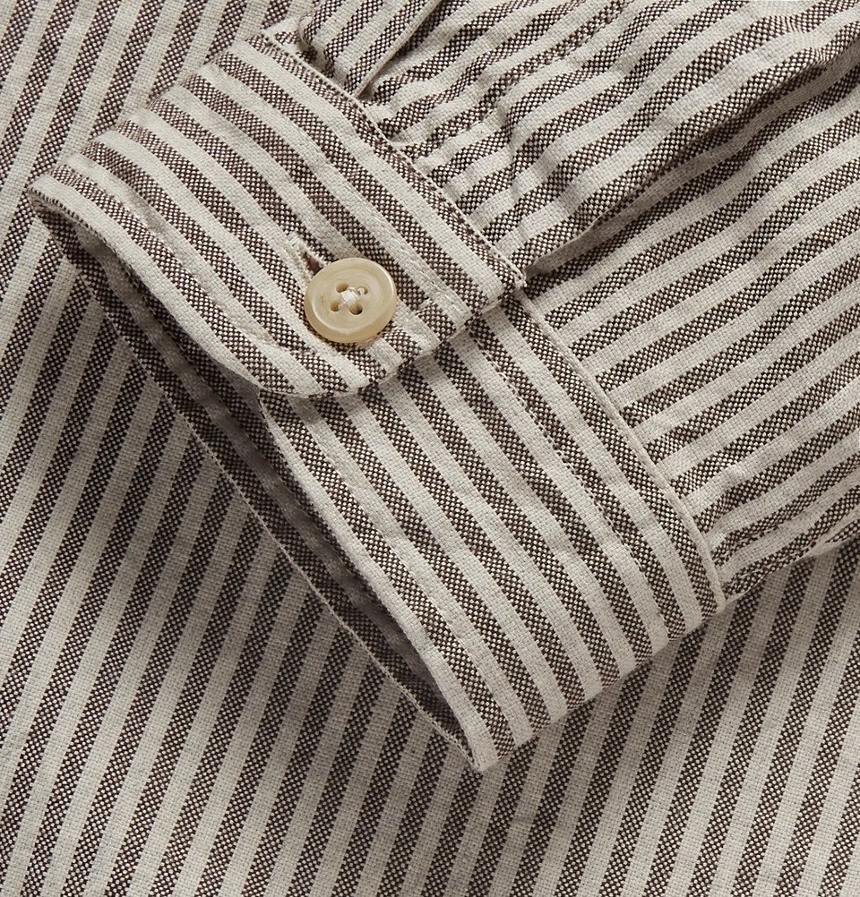 Oliver Spencer - Grandad-Collar Striped Cotton Shirt - Men - Off-white