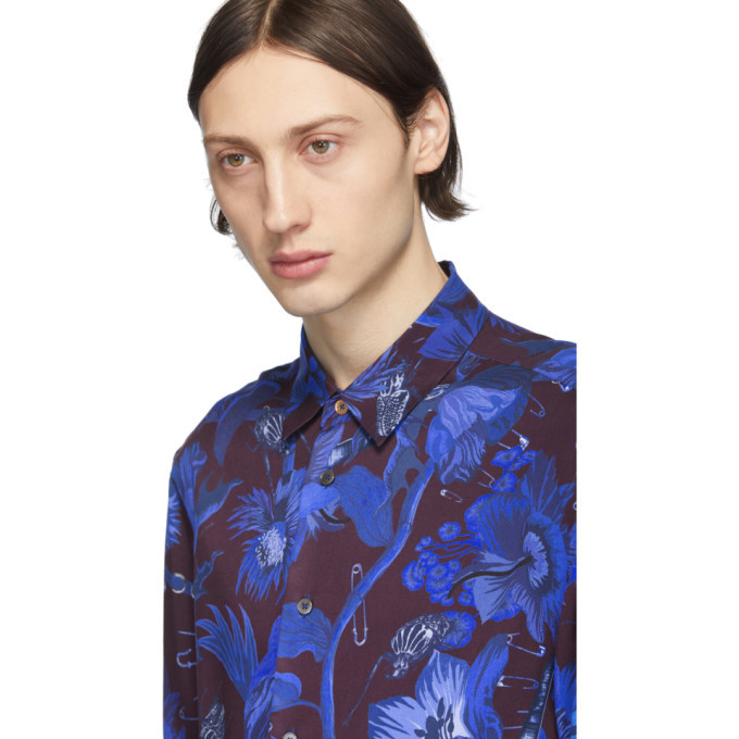 Paul Smith Burgundy and Blue Floral Goliath Short Sleeve Shirt Paul Smith