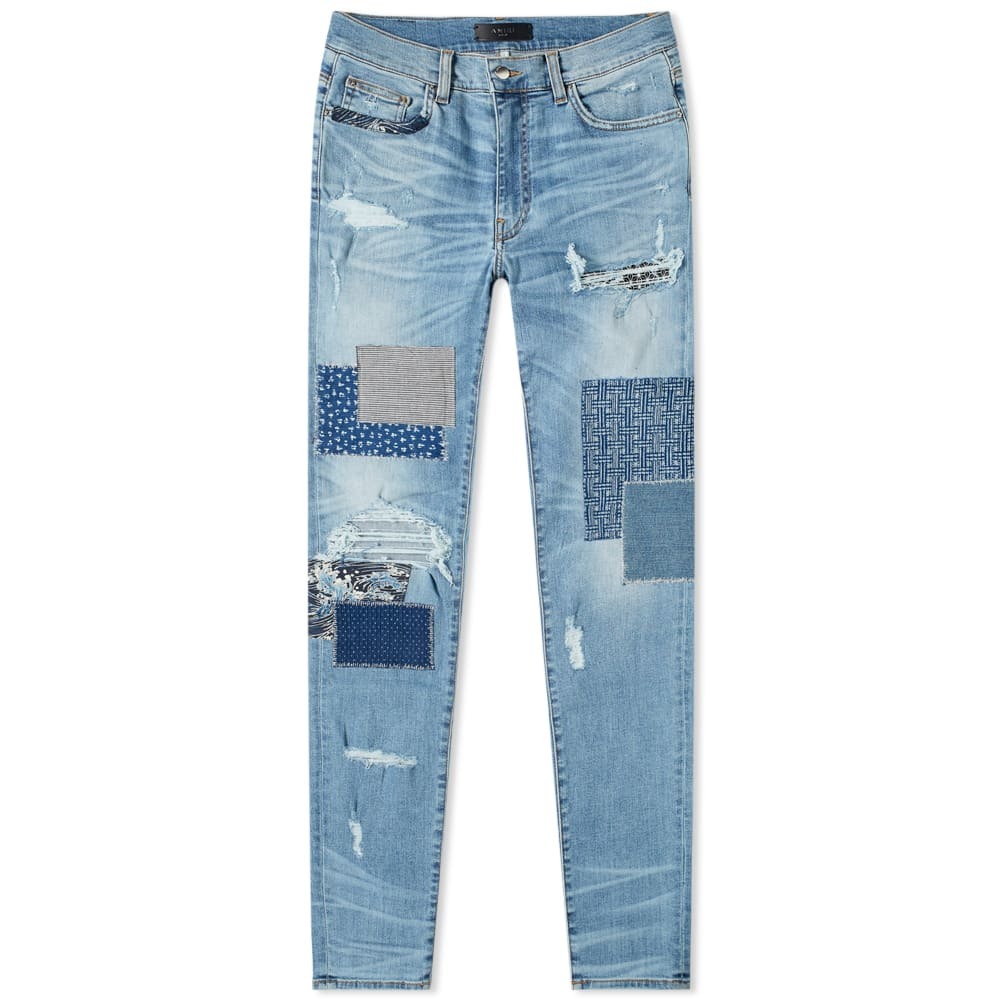 mike amiri jeans with patches