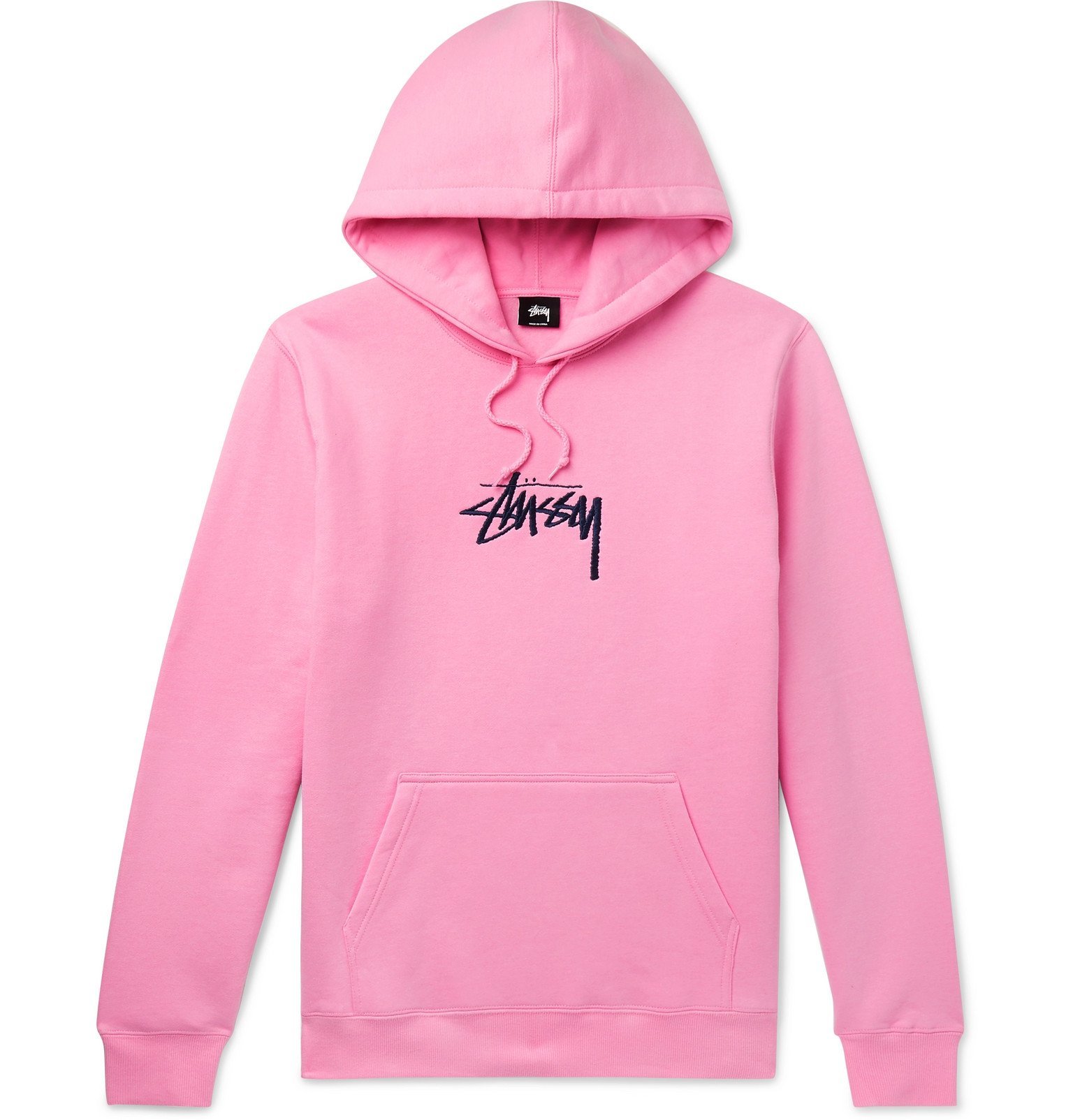 Stüssy - Logo-Embroidered Fleece-Back Cotton-Blend Jersey Hoodie - Pink ...