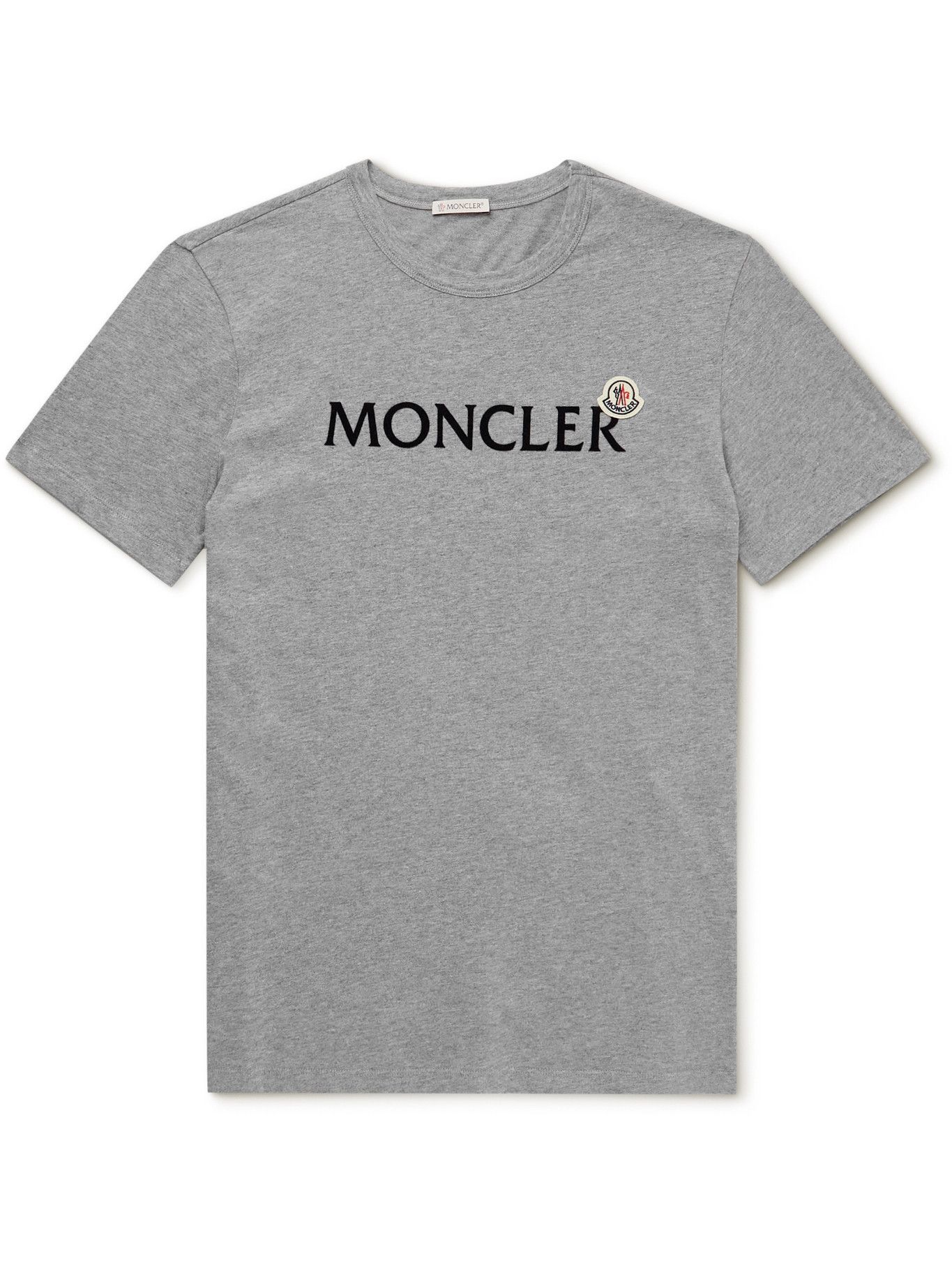 Moncler - Logo-Flocked Cotton-Jersey T-Shirt - Gray Moncler