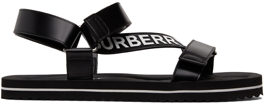 Photo: Burberry SSENSE Exclusive Black Leather Patterson Flat Sandals