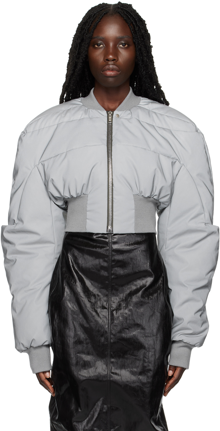 Photo: Rick Owens Gray Girdered Cropped Down Bomber Jacket