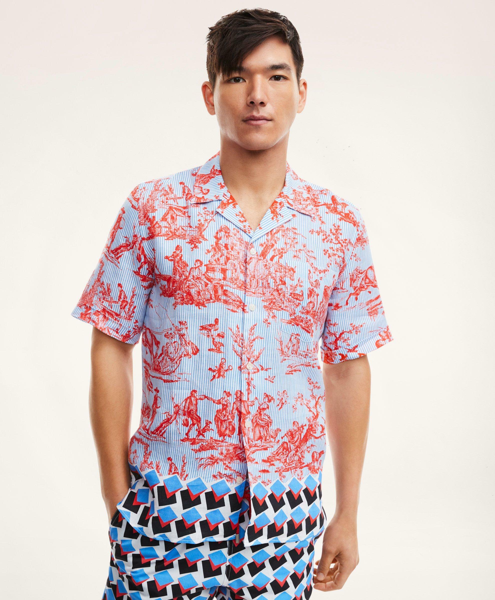 Photo: Brooks Brothers Et Vilebrequin Bowling Shirt in the Toile Boy Print | Blue