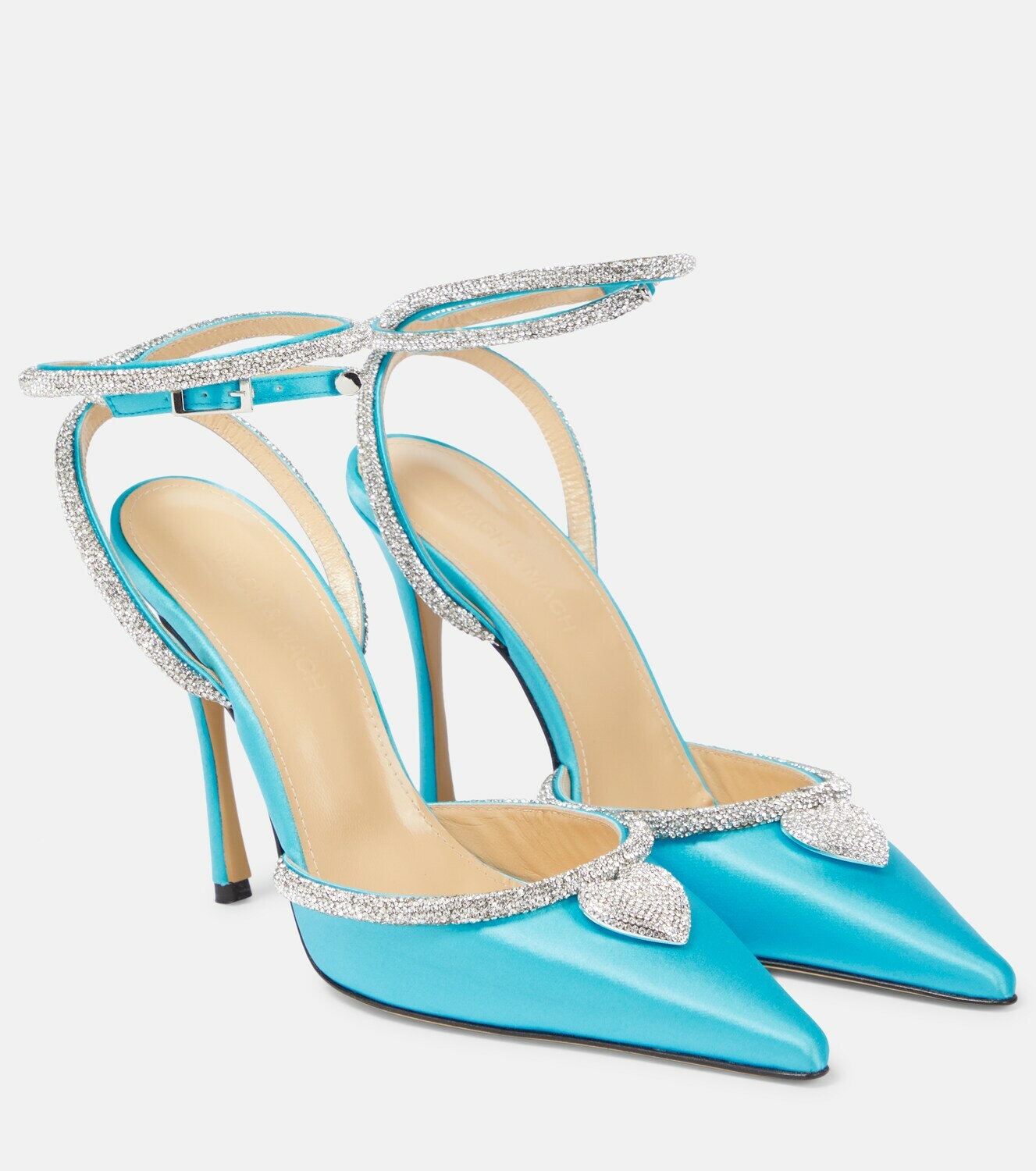 Mach & Mach - Heart crystal-embellished satin pumps MACH & MACH