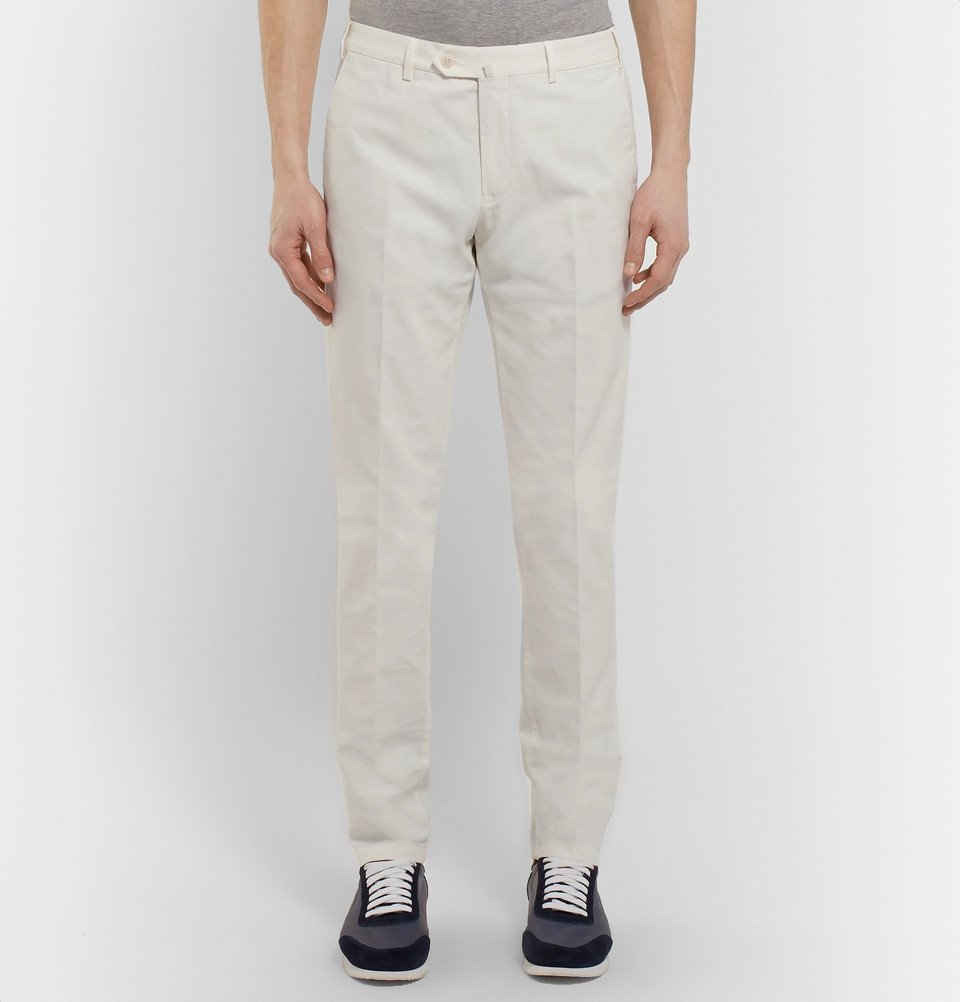 Loro Piana - Slim-Fit Washed Cotton-Blend Trousers - Men - White Loro Piana