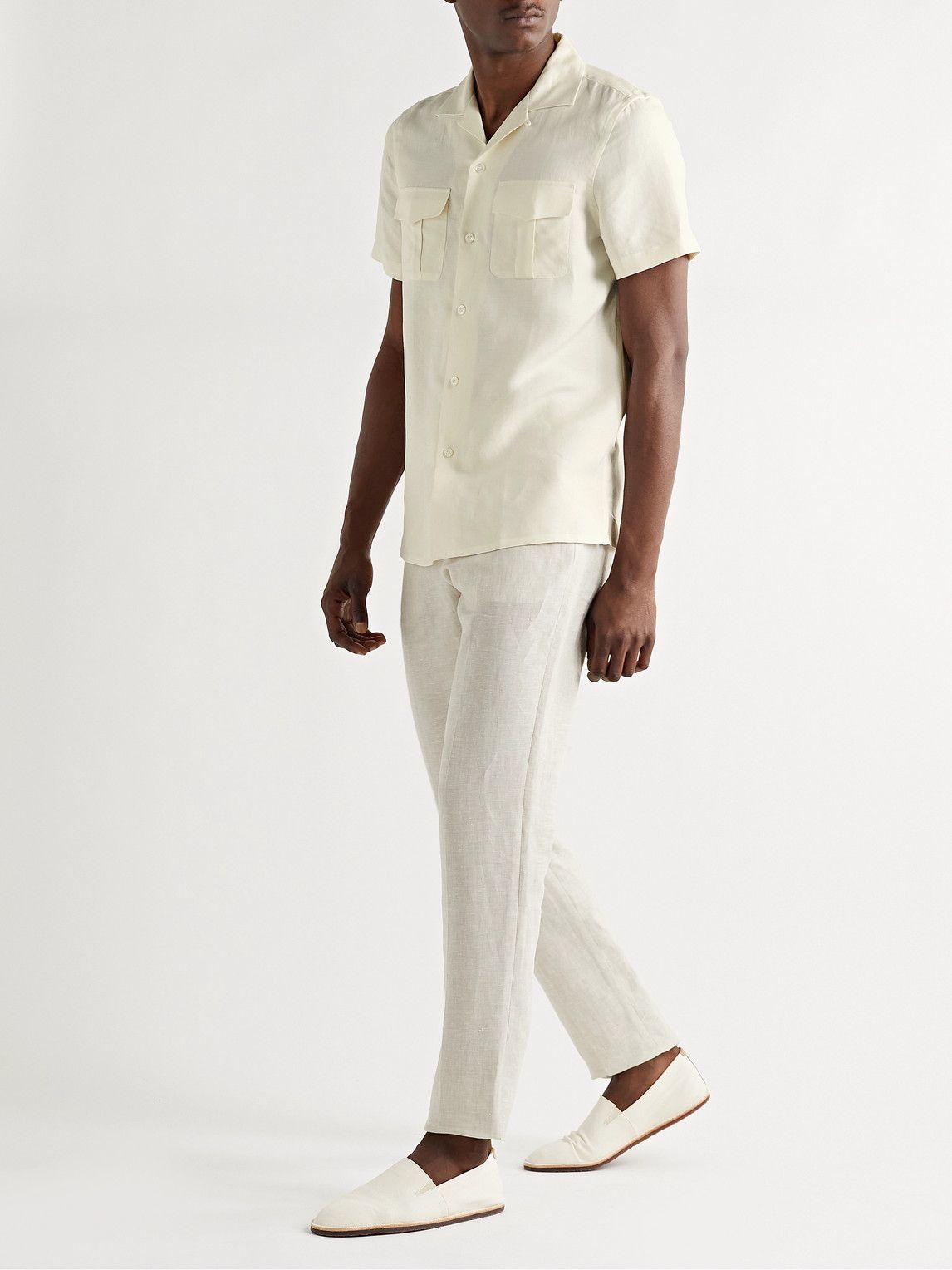 Ralph Lauren Purple label - Convertible-Collar Silk and Linen-Blend Shirt - White  Ralph Lauren Purple Label