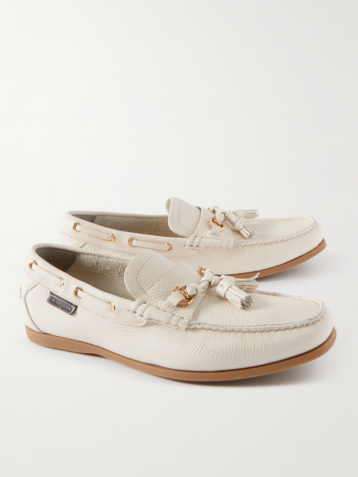 TOM FORD - Robin Tasselled Full-Grain Leather Boat Shoes - Neutrals TOM FORD