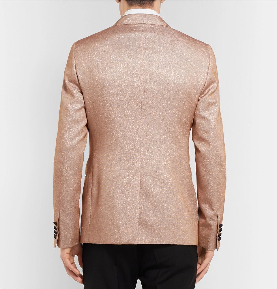 Lanvin Champagne SlimFit SatinTrimmed Glittered Woven Tuxedo Jacket