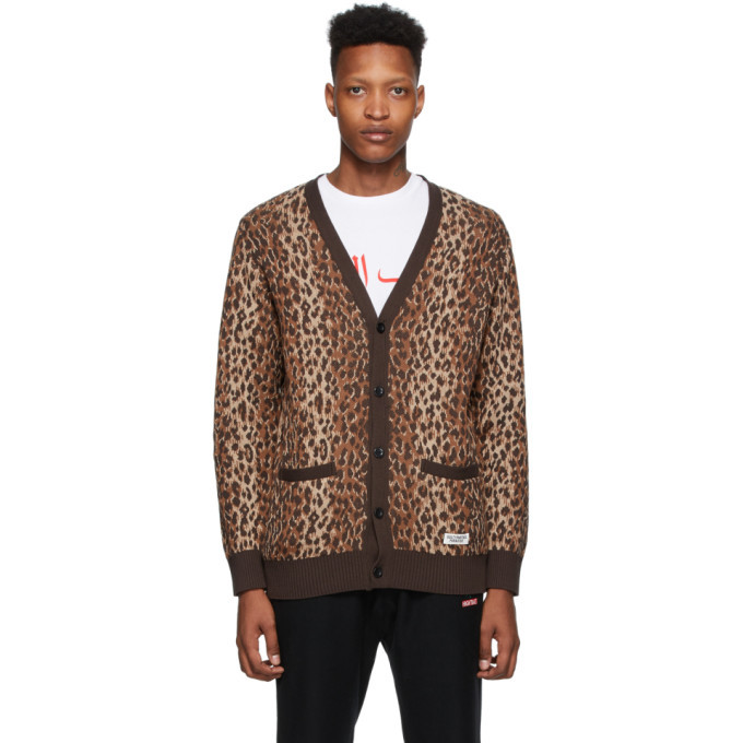 Wacko Maria Brown and Beige Leopard Jacquard Cardigan Wacko Maria