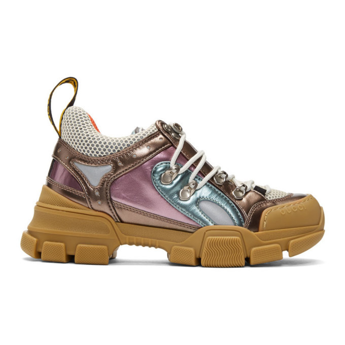 Gucci Pink and Green Flashtrek Sneakers 
