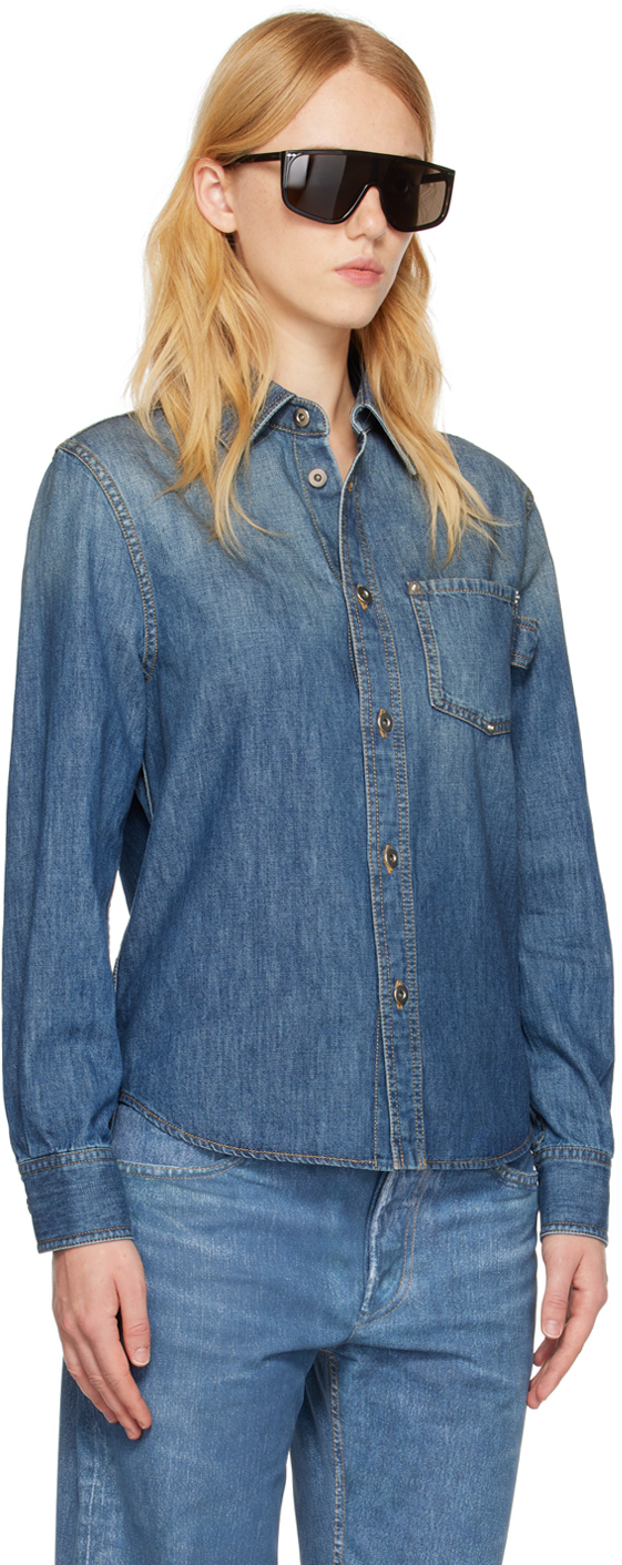 Bottega Blue Spread Collar Denim Shirt Bottega
