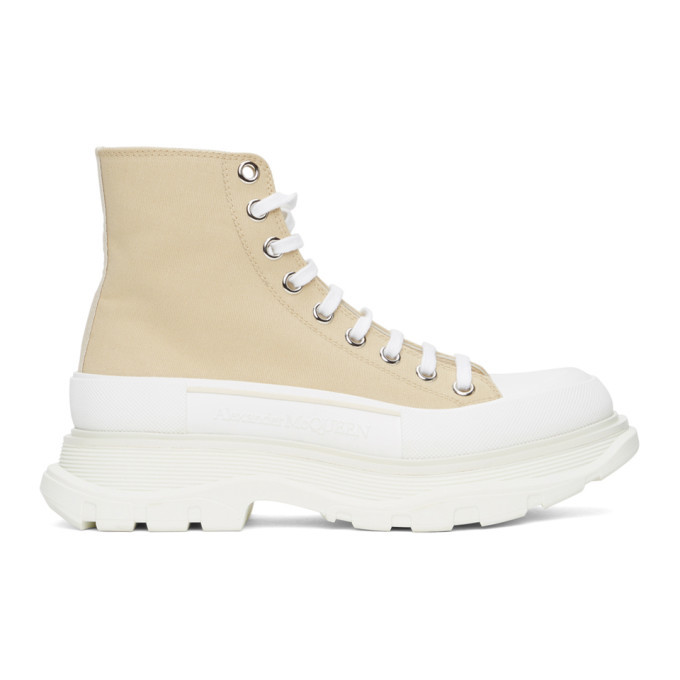 Alexander McQueen Tan Canvas Platform High-Top Sneakers Alexander McQueen