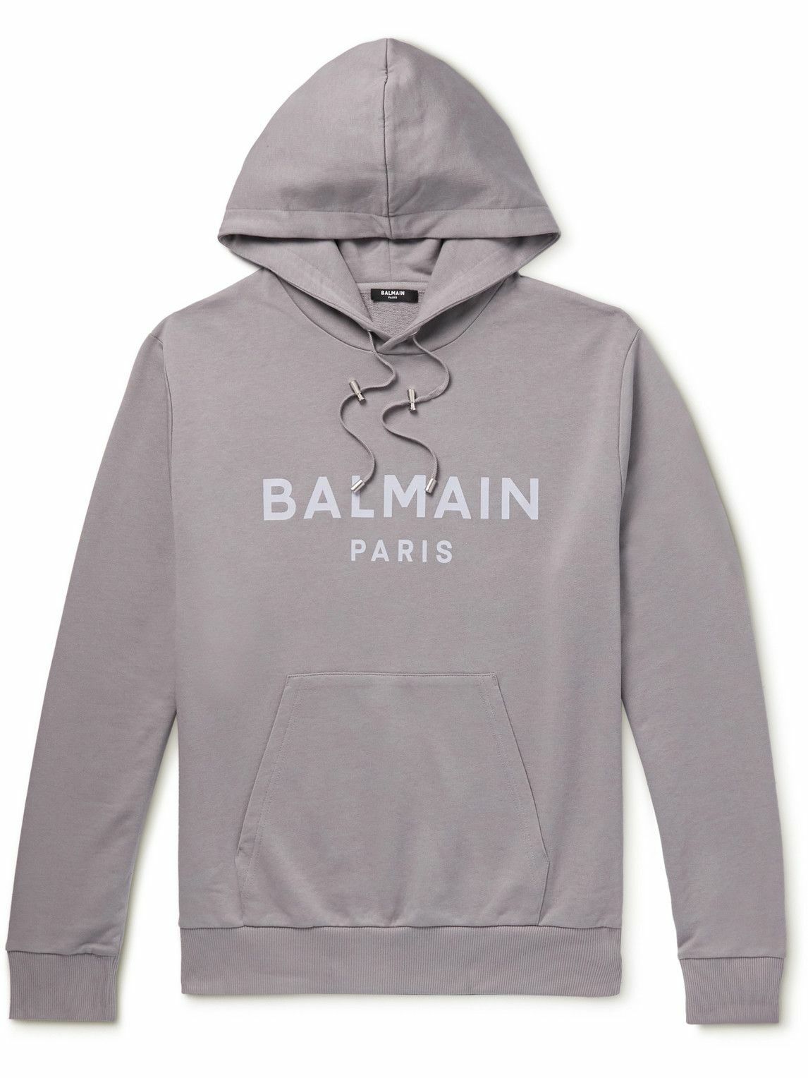 Photo: Balmain - Logo-Print Cotton-Jersey Hoodie - Gray
