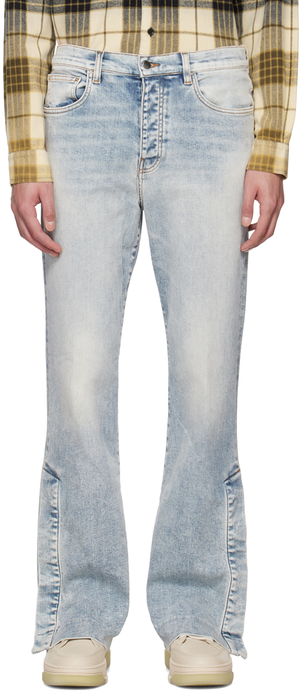 blue stacked jeans