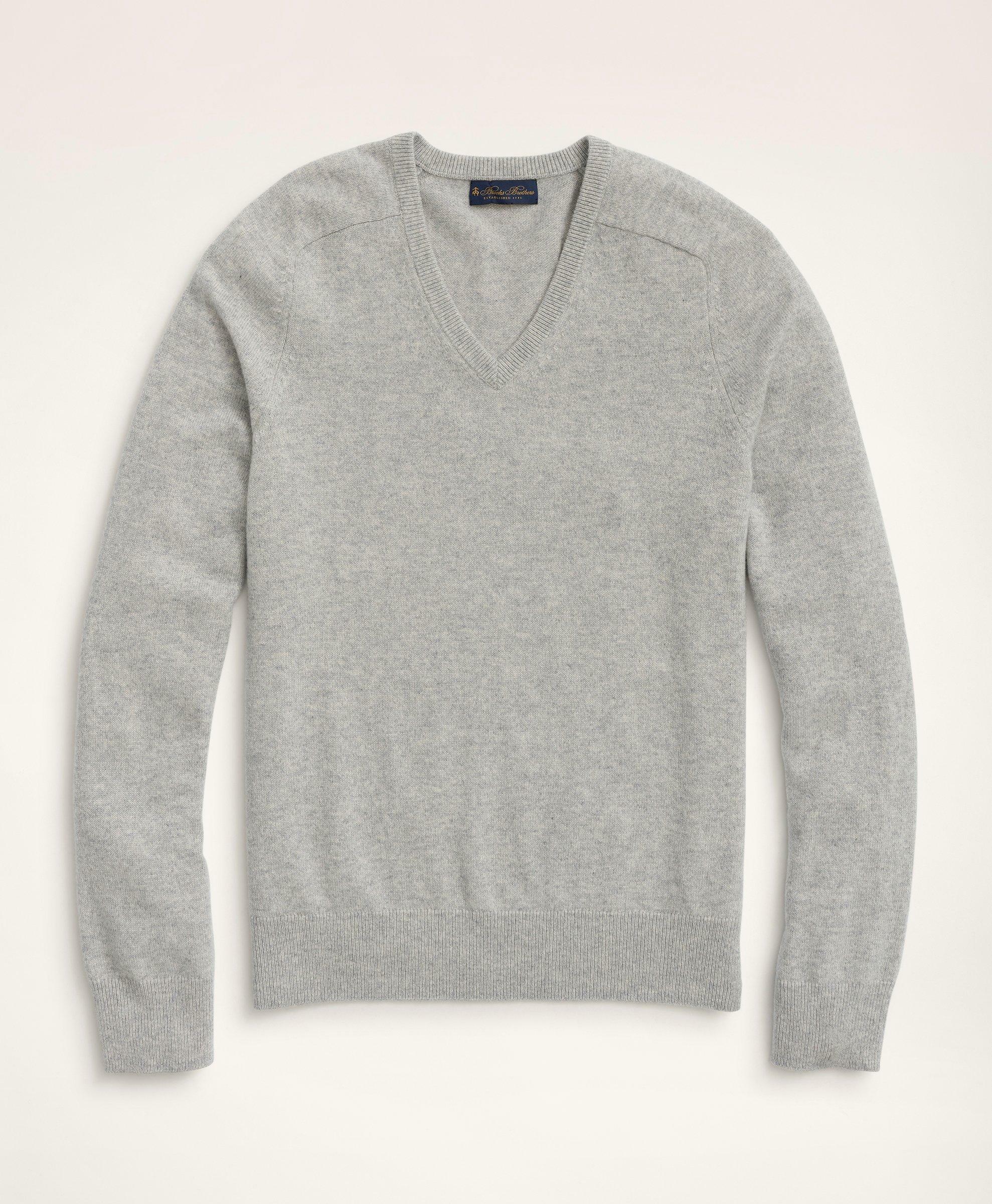 Brooks Brothers Men's Cashmere V-Neck Sweater | Light Grey