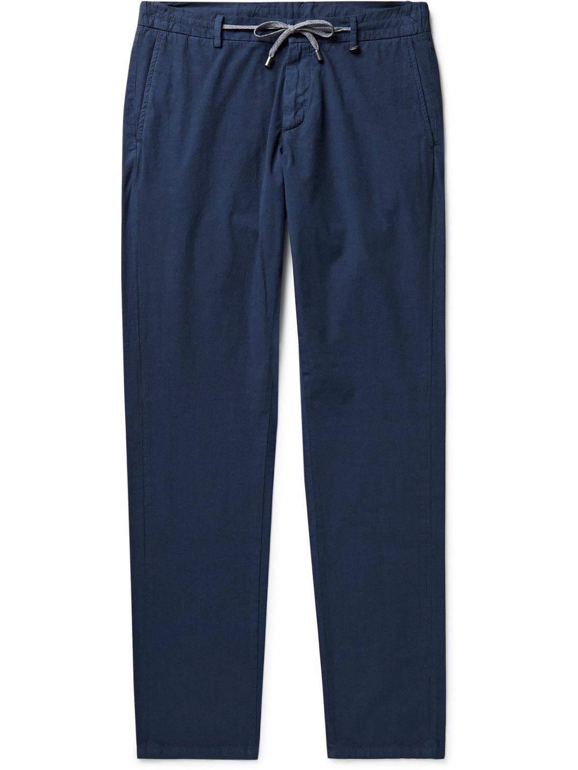 Canali - Slim-Fit Cotton-Blend Seersucker Drawstring Trousers - Blue Canali