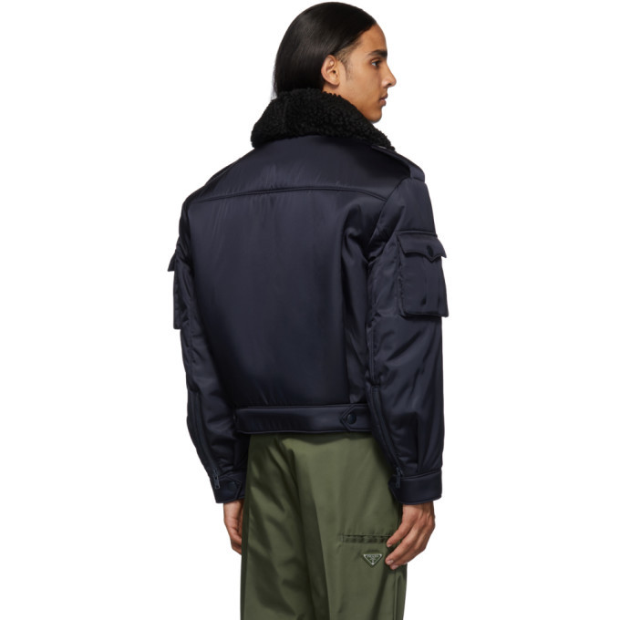 Prada Navy Shearling Field Bomber Jacket Prada