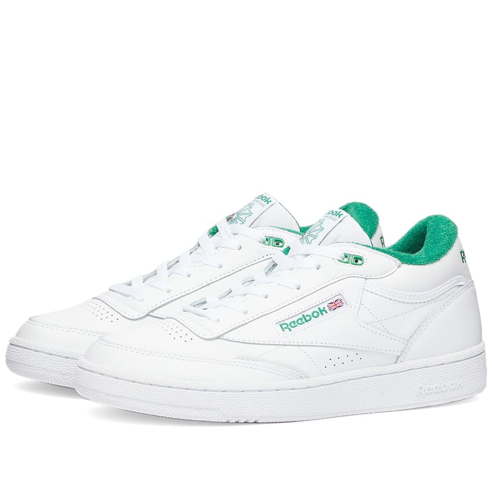 Reebok Men's Club C Mid II Sneakers in White/Glen Green Reebok