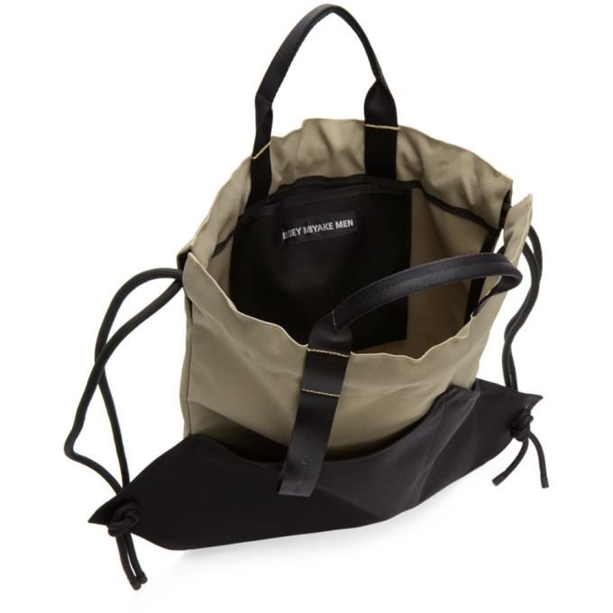 Issey Miyake Men Beige and Black Kinchaku Backpack Issey Miyake Men