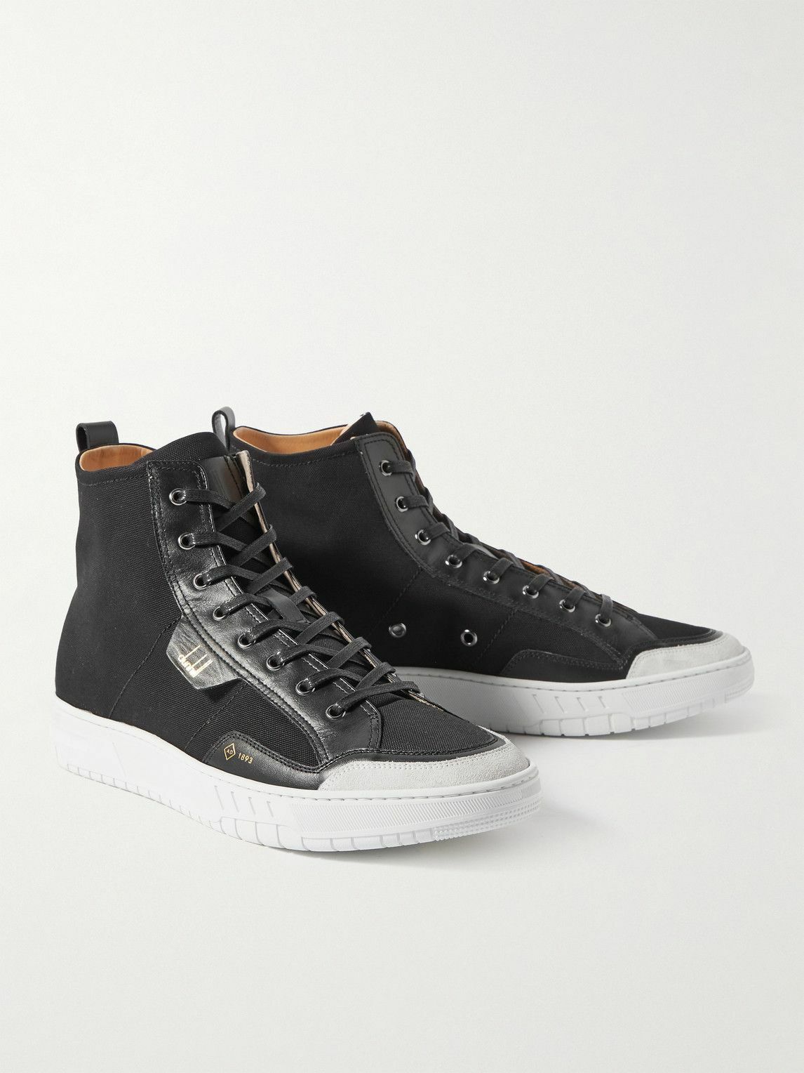 Dunhill Court Leather and SuedeTrimmed Canvas HighTop Sneakers