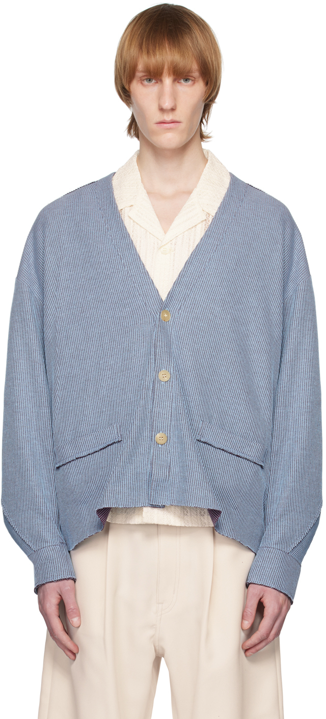 JieDa Blue & Burgundy Tuck Cardigan JieDa