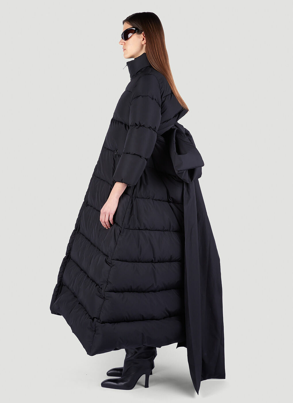 Maxi Bow Puffer Coat in Black Balenciaga