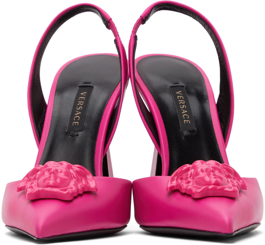 Versace Pink Leather La Medusa Heels Versace