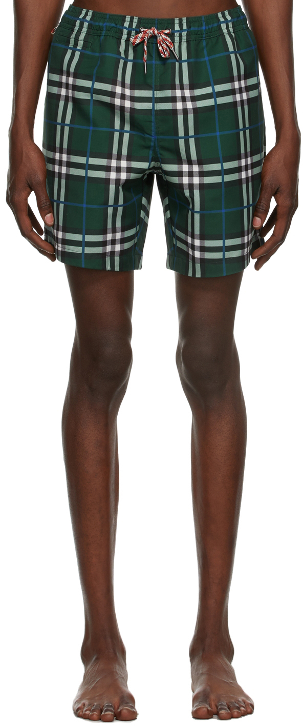 Burberry Green Check Print Swim Shorts Burberry