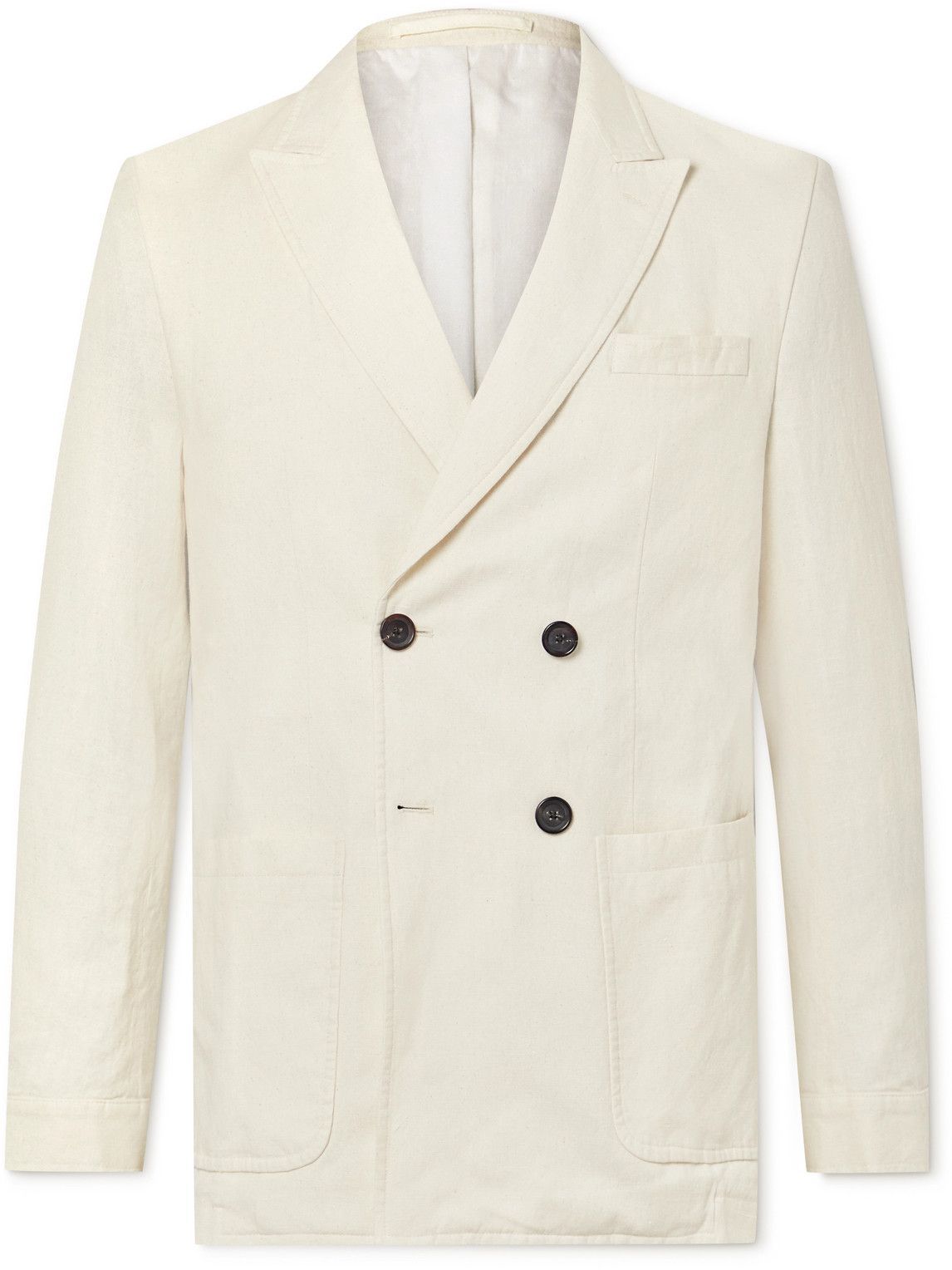 Oliver Spencer - Slim-Fit Unstructured Double-Breasted Cotton and Hemp-Blend Suit Jacket - Neutrals