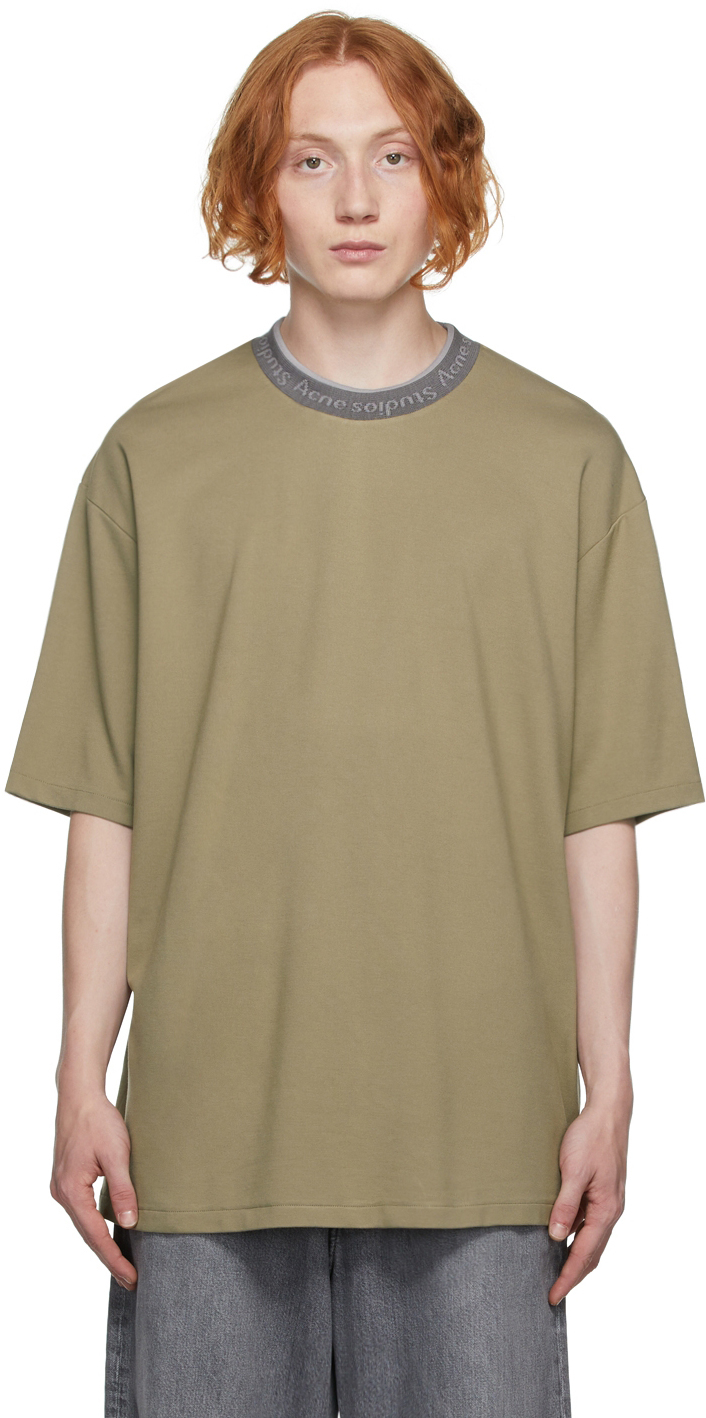 Acne Studios Beige Logo Collar T-Shirt 