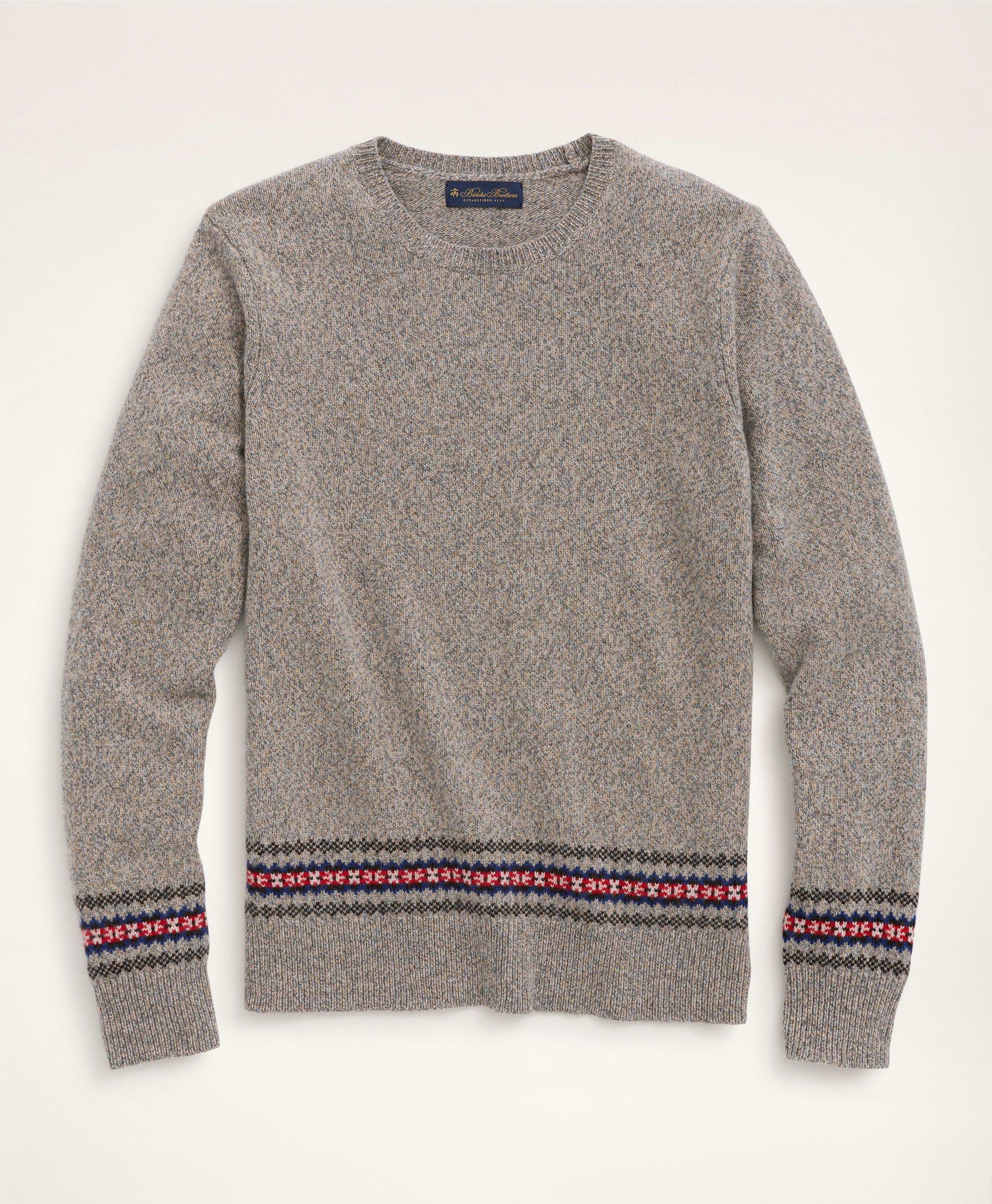Brooks Brothers Men's Merino Fair Isle Trim Sweater | Grey