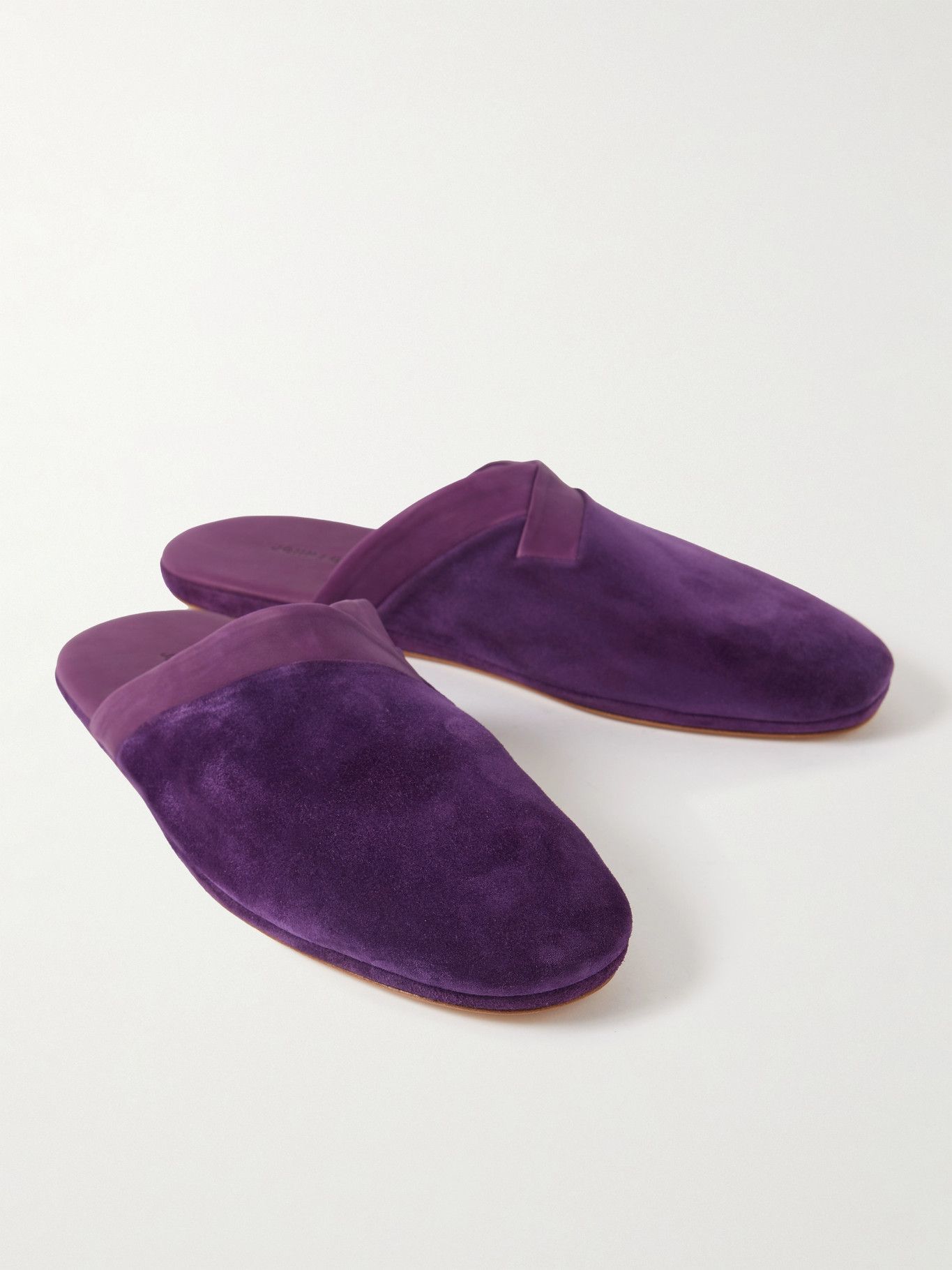 John Lobb - Knighton Leather-Trimmed Suede Slippers - Purple John Lobb