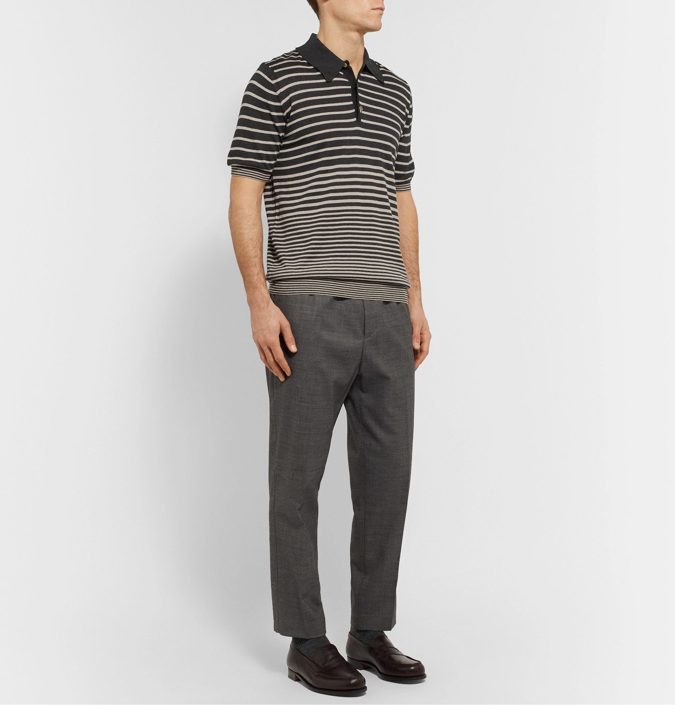 Caruso - Striped Silk and Cotton-Blend Polo Shirt - Gray Caruso