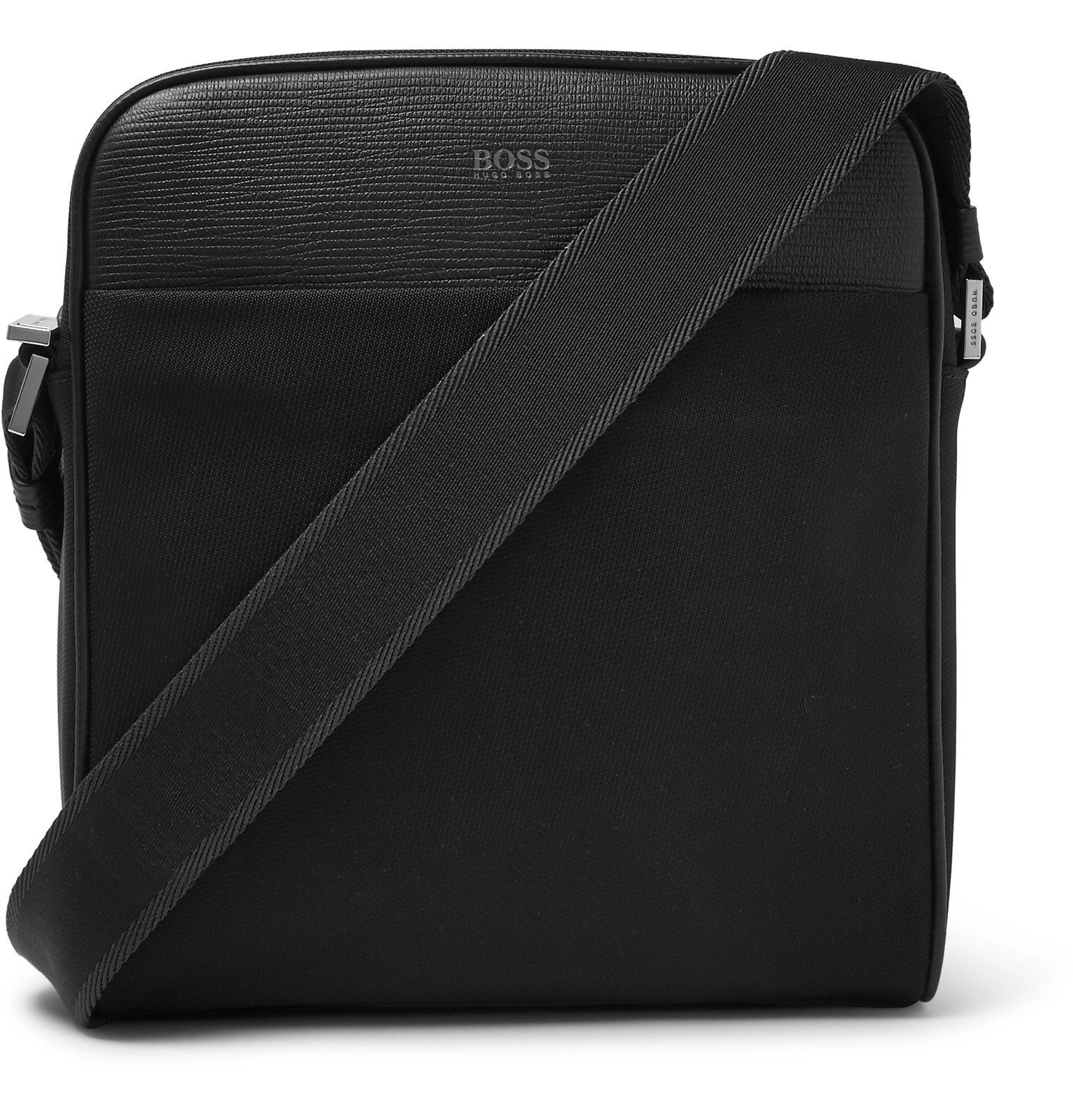 Hugo Boss - Meridian Cross-Grain Leather-Trimmed Canvas Messenger Bag ...