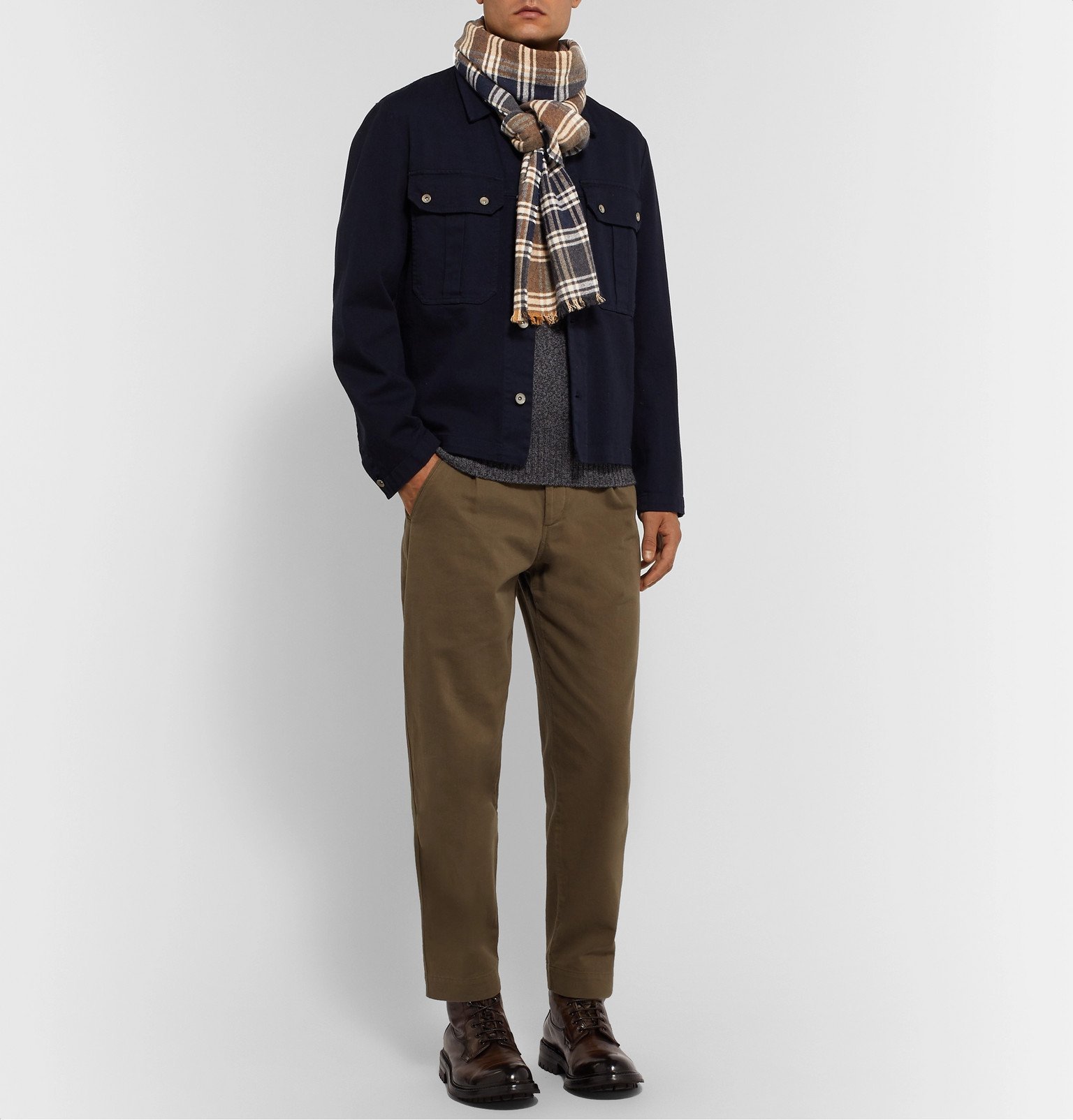 Oliver Spencer - Checked Organic Cotton Scarf - Neutrals