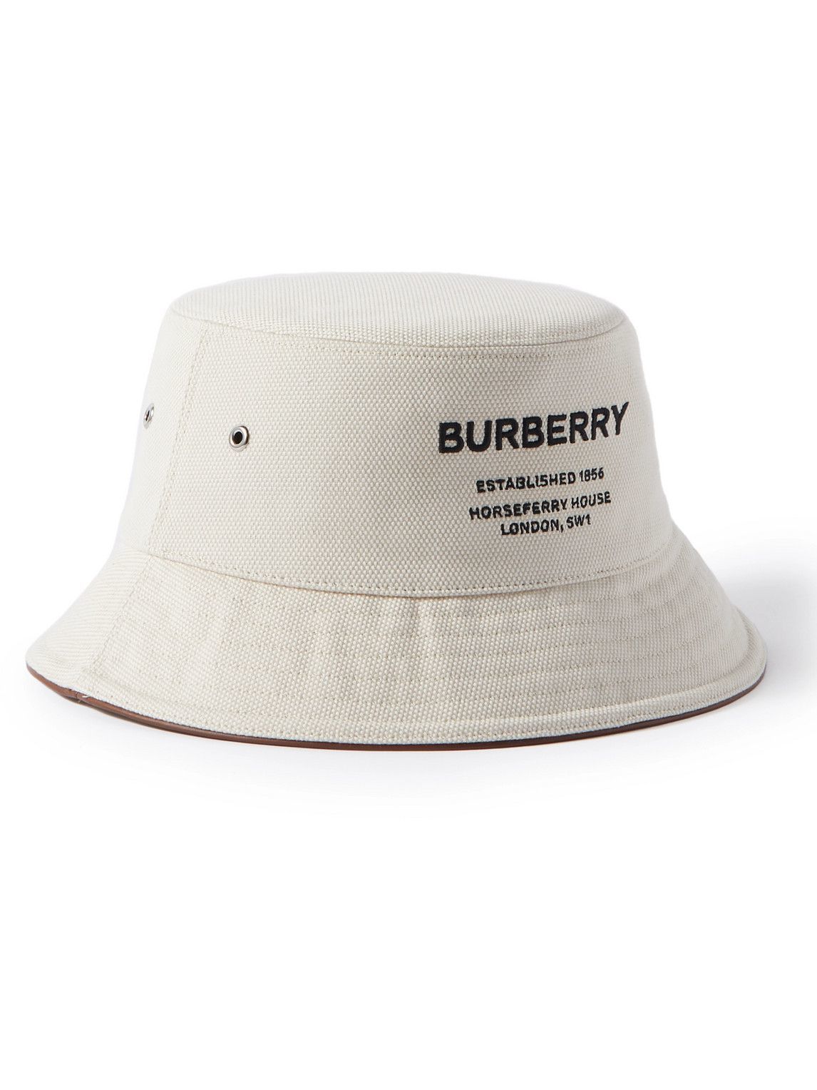 Burberry - Logo-Embroidered Leather-Trimmed Cotton-Canvas Bucket Hat -  Neutrals Burberry