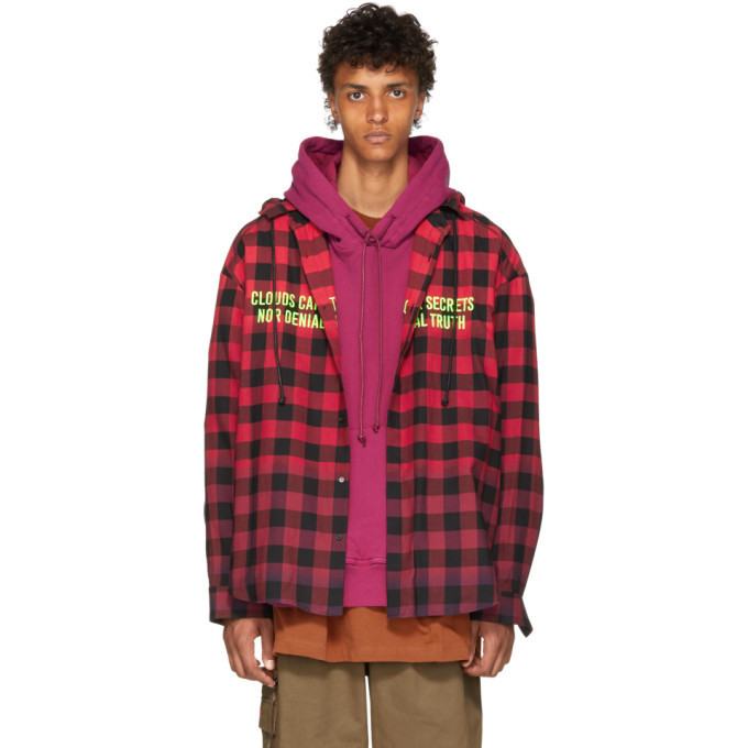 red plaid hooded shirt