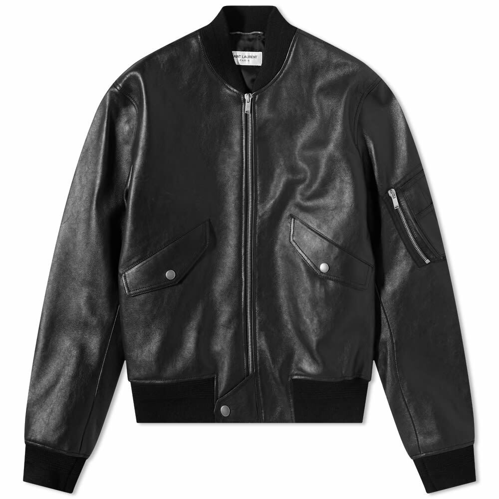 Saint Laurent Men's Classic Leather Bomber Jacket in Black Saint Laurent