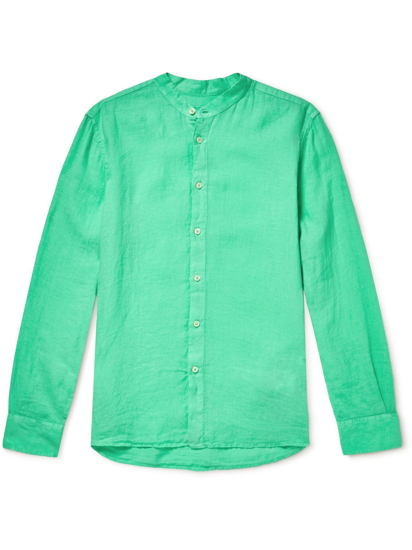 120 SlimFit GrandadCollar Linen Shirt Green 120