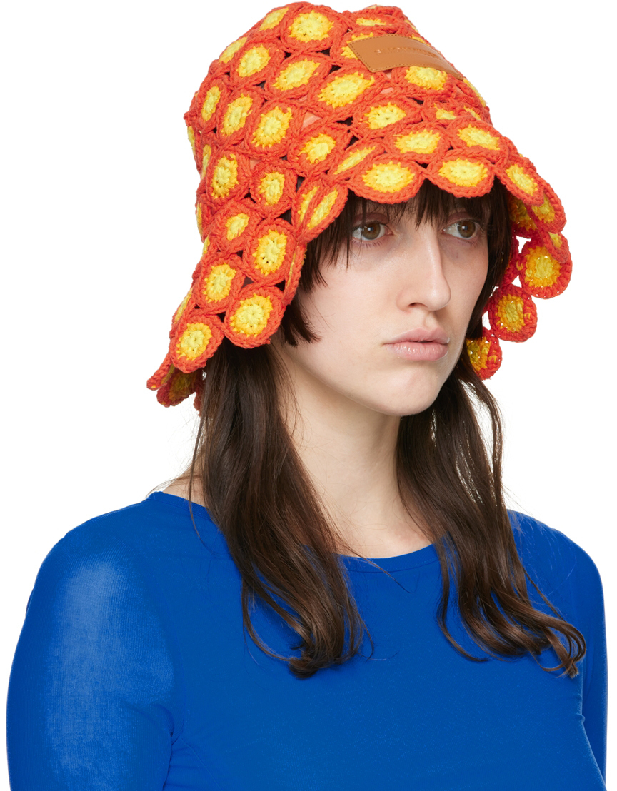 Simon Miller Orange And Yellow Crochet Drop Bucket Hat Simon Miller