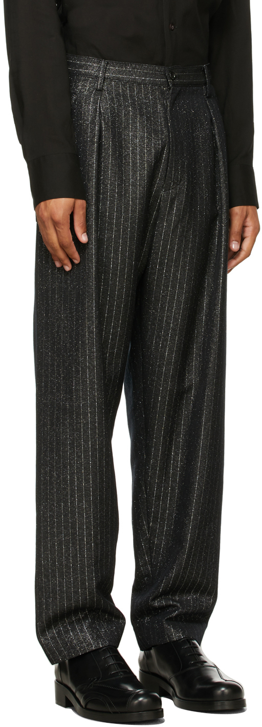 Sulvam Grey Glitter Stripe Tapered Trousers Sulvam