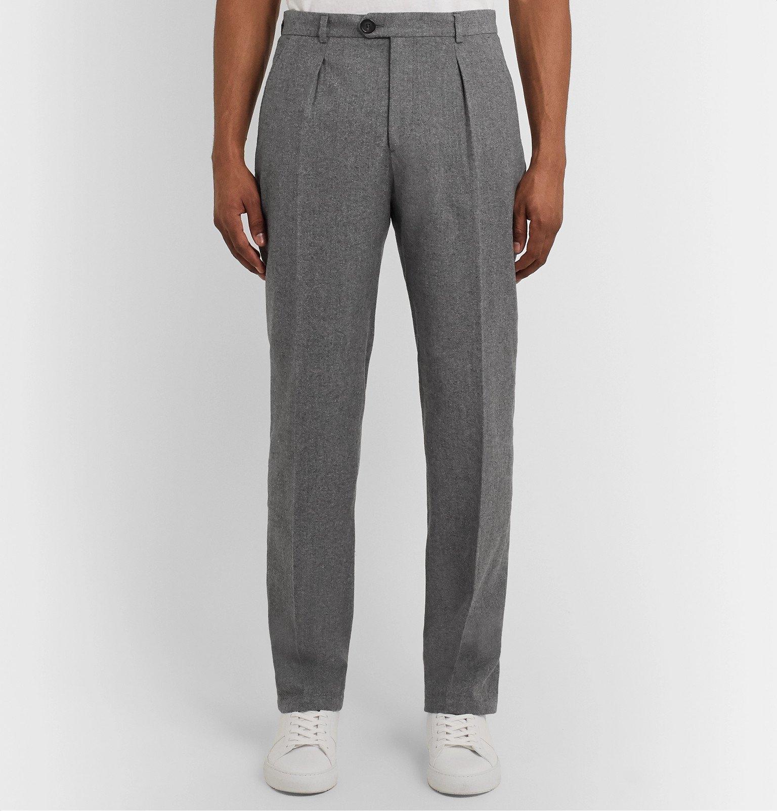 Oliver Spencer - Pleated Cotton and Wool-Blend Trousers - Gray