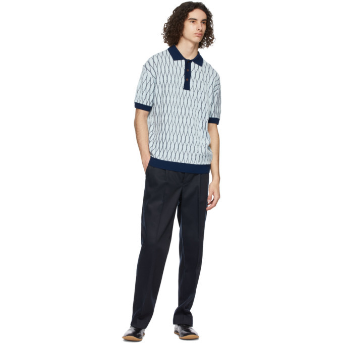 King and Tuckfield SSENSE Exclusive Blue Wool Textured Polo King and