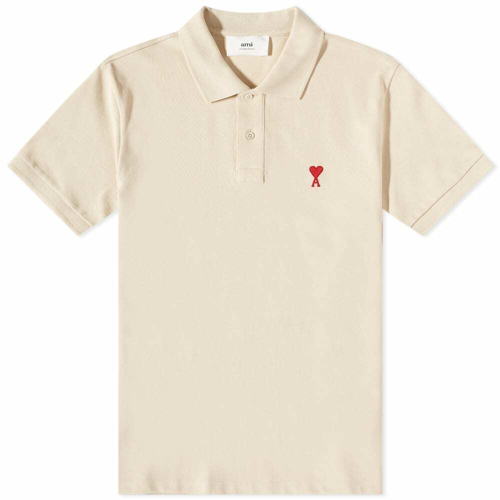 AMI Men's Tonal Small A Heart Polo Shirt in Vanilla AMI