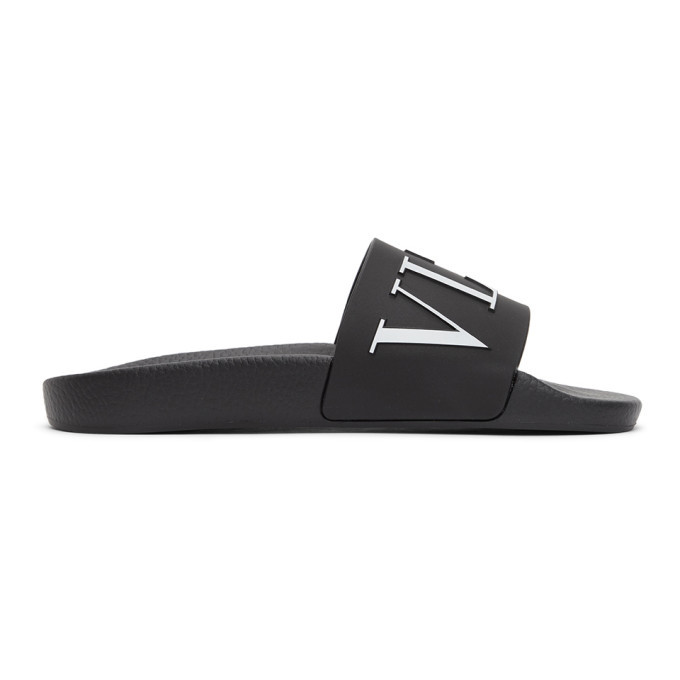 Valentino Black and White Valentino Garavani VLTN Slides Valentino Garavani