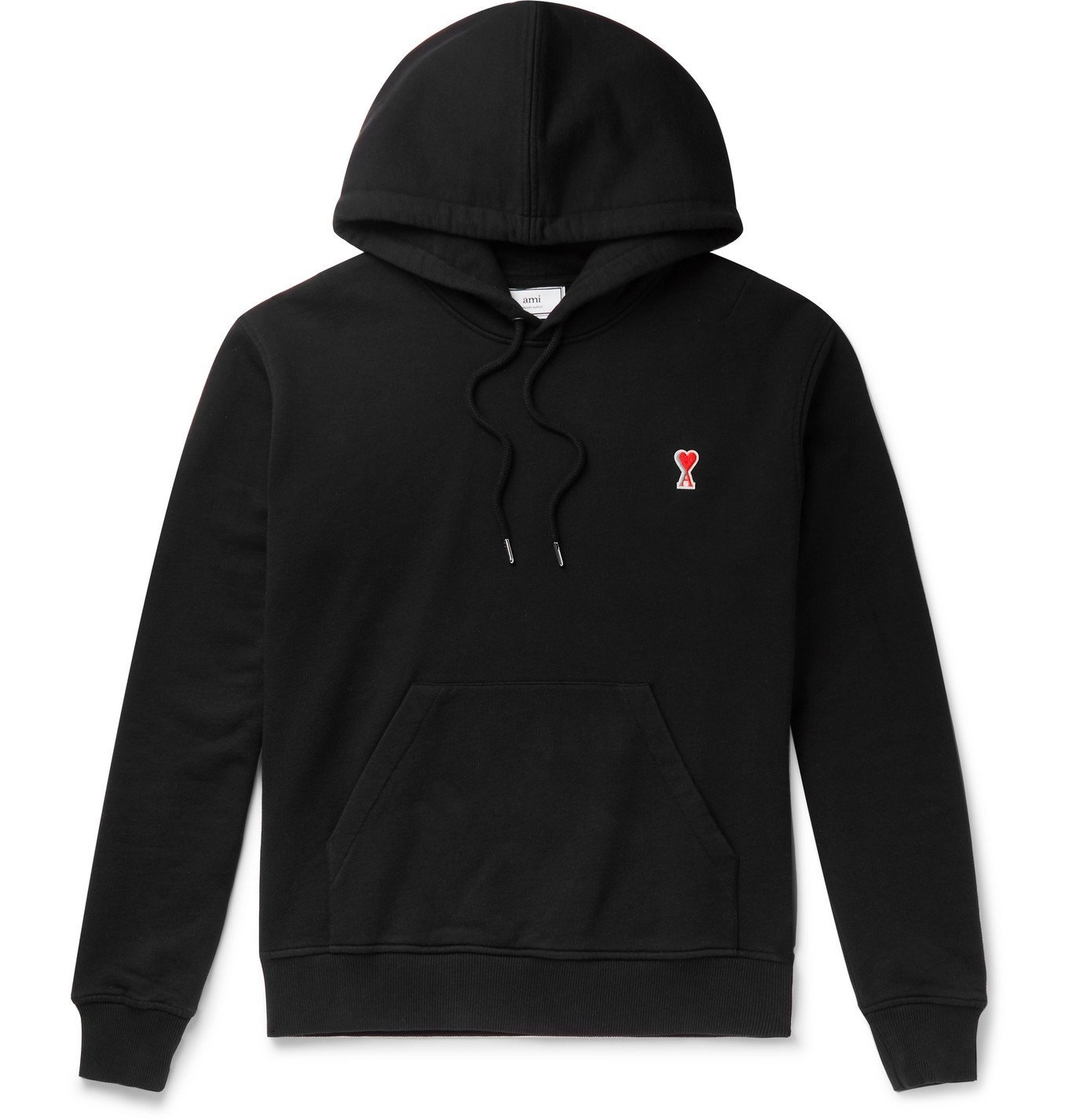 AMI - Logo-Appliquéd Loopback Cotton-Jersey Hoodie - Black AMI