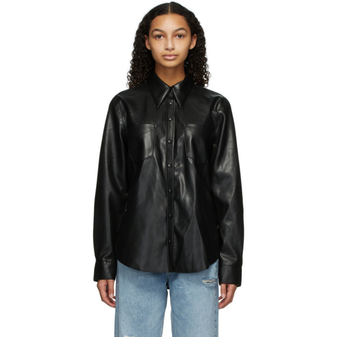 AGOLDE Black Faux-Leather Paloma Shirt 